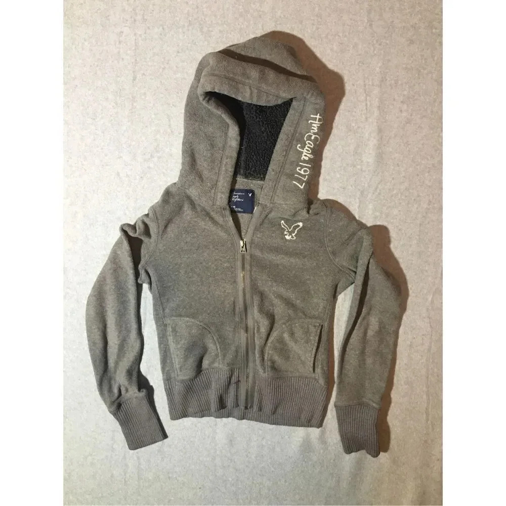 Womens American Eagle Jacket Size Medium Y2K Style Fleece Classic Basic Grey